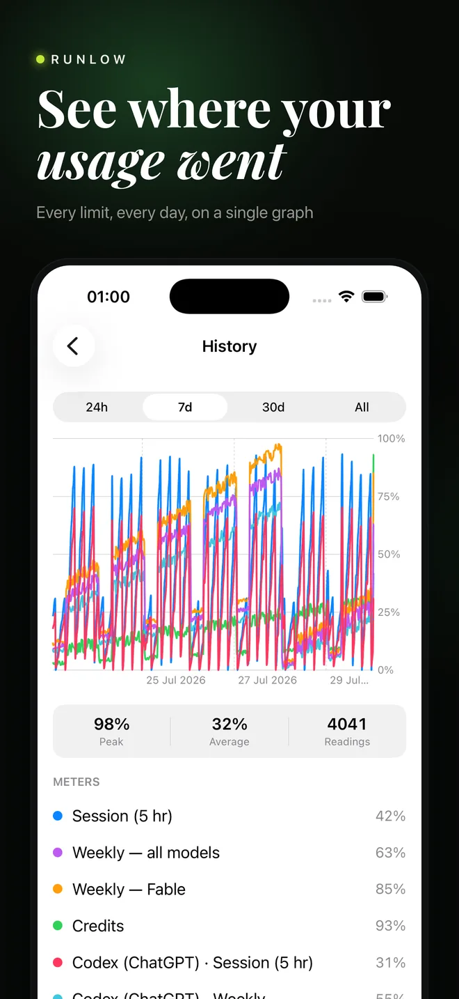 Runlow usage history graph