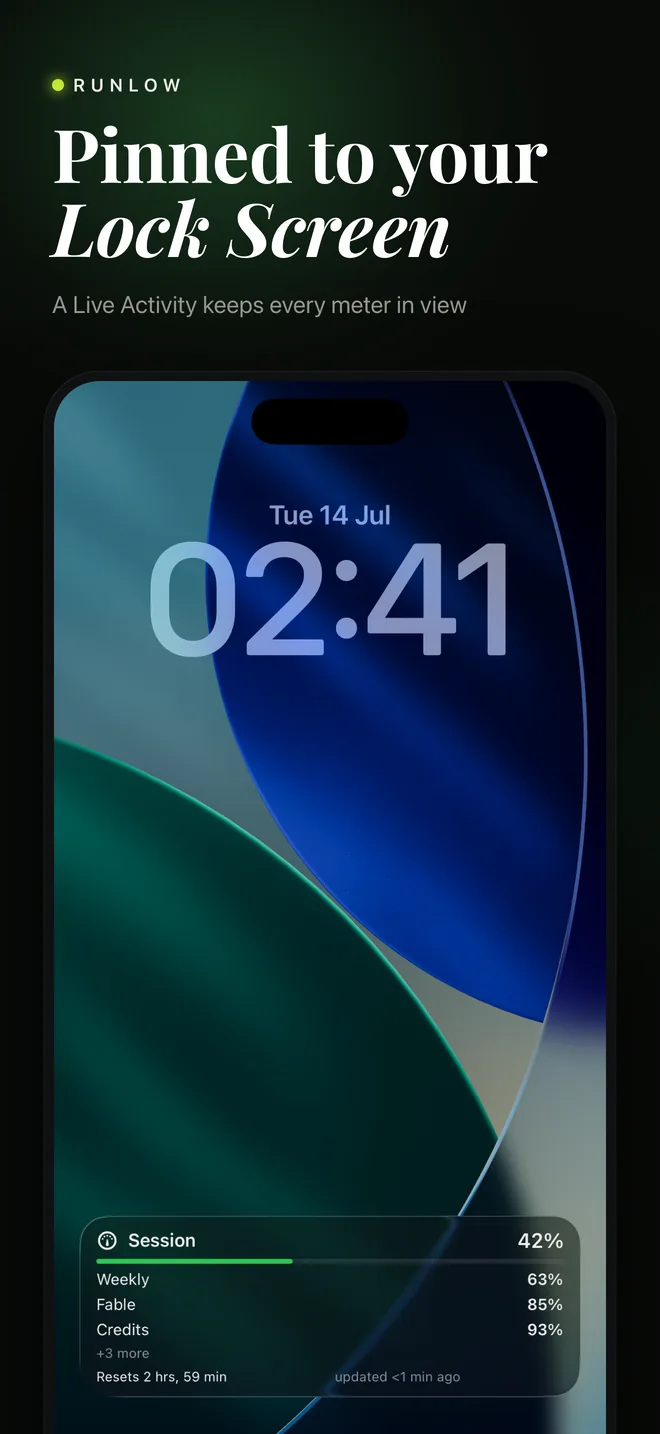 Runlow Live Activity pinned to the iPhone Lock Screen